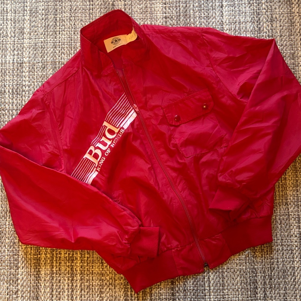 Vintage Official Made in USA Budweiser Red Racing Jacket/Windbreaker Medium (A)